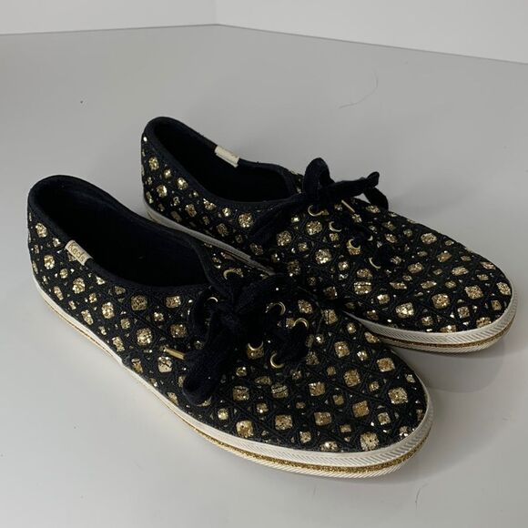Keds by Kate Spade black woven gold glitter sneakers - Picture 1 of 10